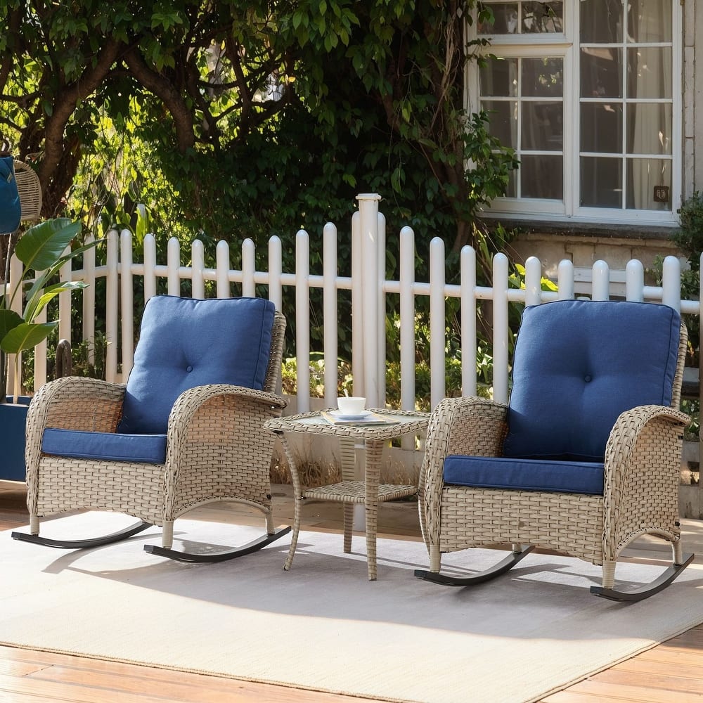 Outdoor Rocking Chair with Side Table Grey-Blue - Light Grey