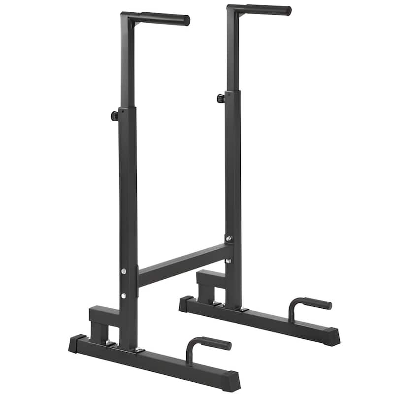 Black Steel Adjustable Dip Bar 500 lbs Home Gym Workout Station - 29.5" x 28" x 51.6"