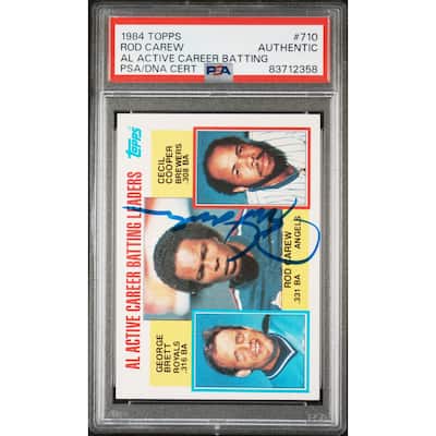 Rod Carew 1984 Topps AL Active Career Batting Signed Baseball Card #710 Auto PSA - 8'6" x 11'6"