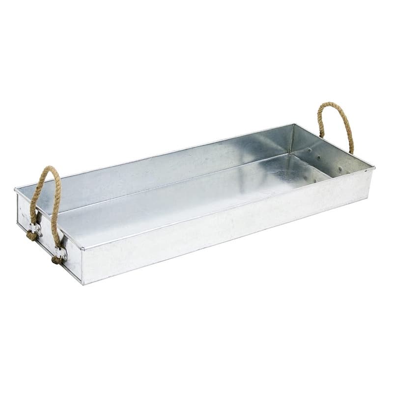 Achla Designs Galvanized Tray with Rope Handles, 28.25 Inch Long, Steel Finish