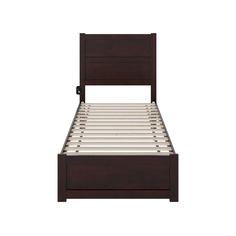 Twin XL Bed with Footboard - Espresso Finish, USB Charger, Modern Design, No Box Spring Needed
