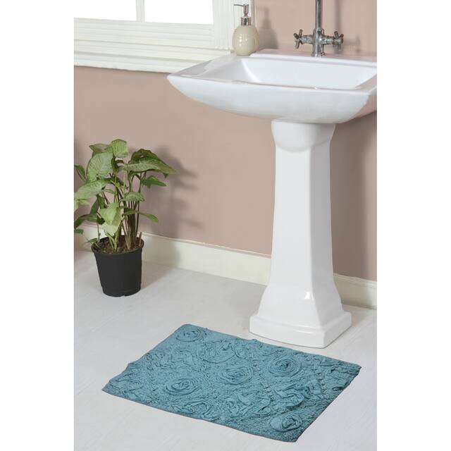 Home Weavers Modesto Collection Absorbent Cotton Machine Washable Bath Rug - 17"x24" - Blue
