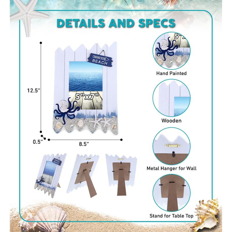 CoTa Global Ocean Blue Octopus Nautical Photo Frame for Tabletop - 12.5″Lx8.5″Wx0.5″H