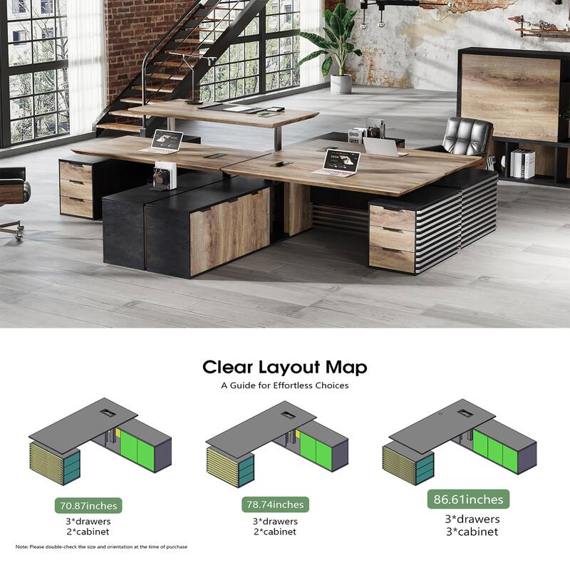 Adjustable Height Executive L Shaped Standing Desk w/ Cable Box Drawers Cabinets