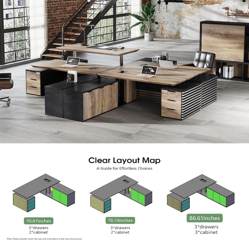Adjustable Height Executive L Shaped Standing Desk w/ Cable Box Drawers Cabinets