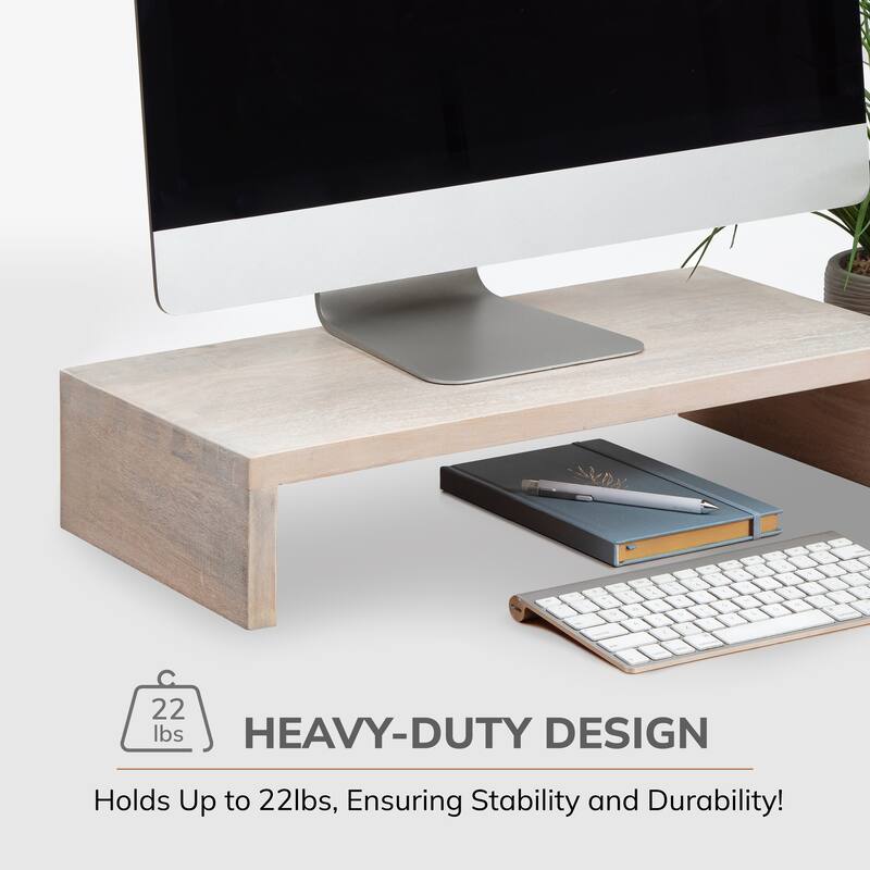 Jani Wood Monitor Stand Riser Desk - Ergonomic Design Stand, Desktop Organizer Table for Home, Office Workspace, Gaming Desk