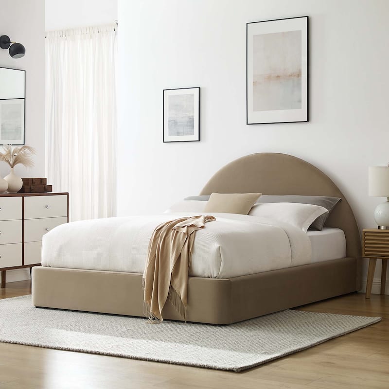 Resort Performance Velvet Arched Round Queen Platform Bed - Queen - Taupe