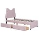 preview thumbnail 10 of 9, Twin Upholstered Platform Bed with 2 Drawers, Cute Wood Bed Frame Cartoon Ears Shaped Headboard, No Box Spring Required Pink