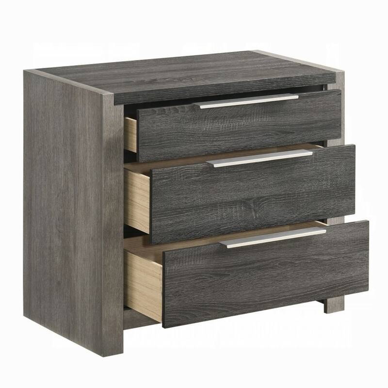 Joho Nightstand, 30 Inch, 5 Storage Drawers w Metal Handles, Gray Wood