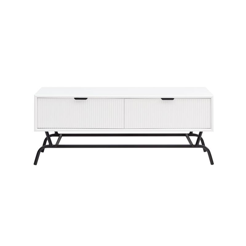 DH BASIC Modern 42-inch 2-Drawers Coffee Table with Metal Legs by Denhour