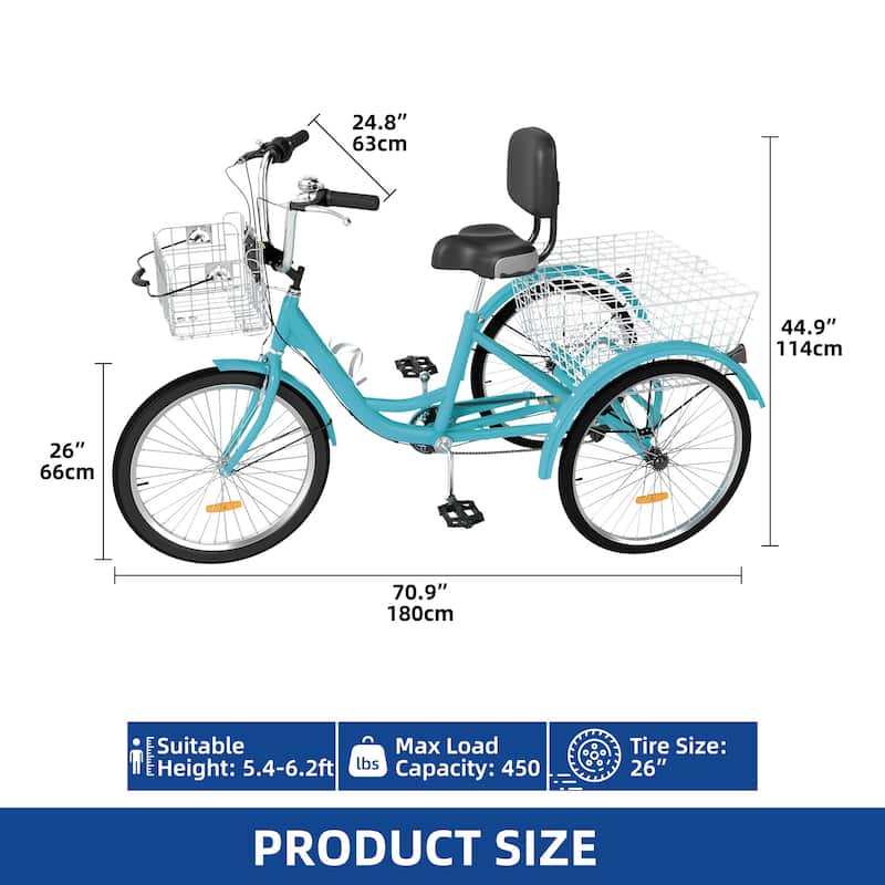 Adult Tricycle 3 Wheel Bikes 7 Speed Trike Bike