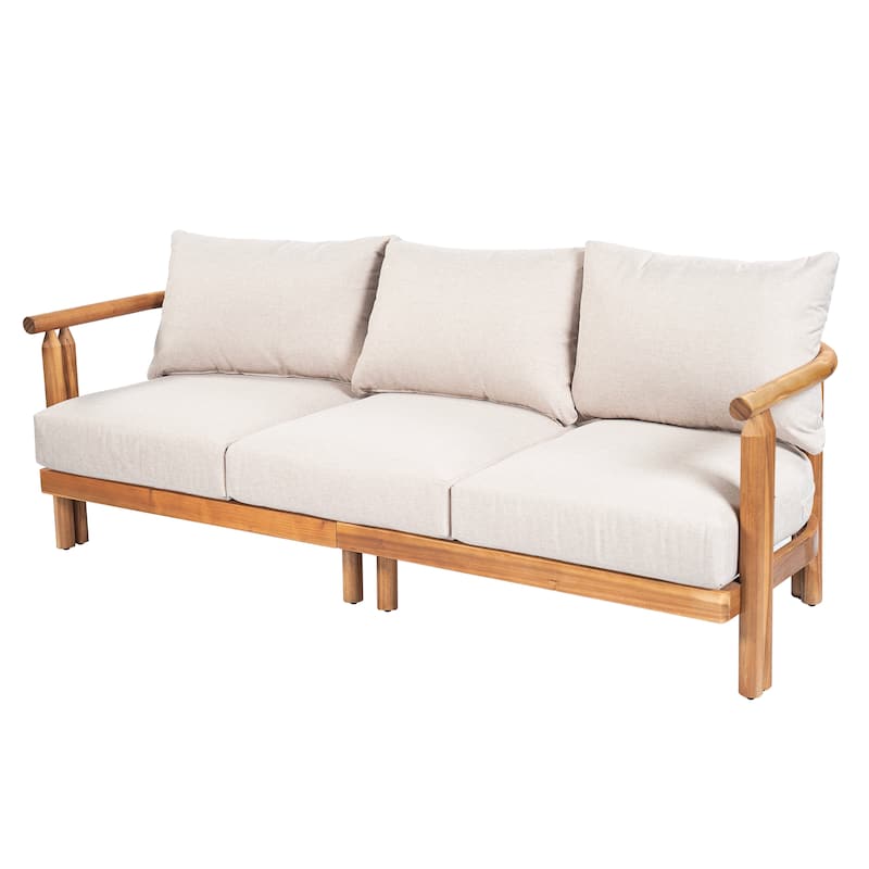Christopher Knight Home - Outdoor Acacia Wood 3-Seater Sofa with Cushions