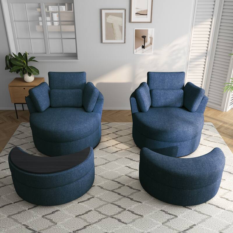 Upholstered Swivel Accent Barrel Chair And Storage Ottoman Sets