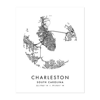 Charleston South Carolina Maps Black White Circles Art Print/Poster