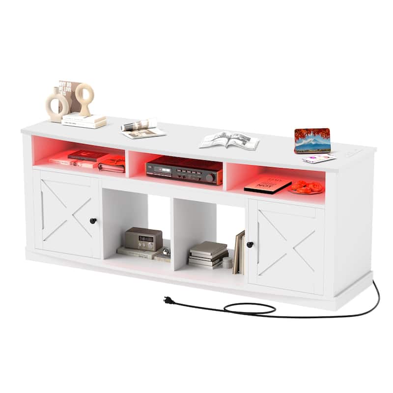 Moasis 70" Farmhouse TV Stand with Lights - 70"L x 13.3"W x 26.7"H