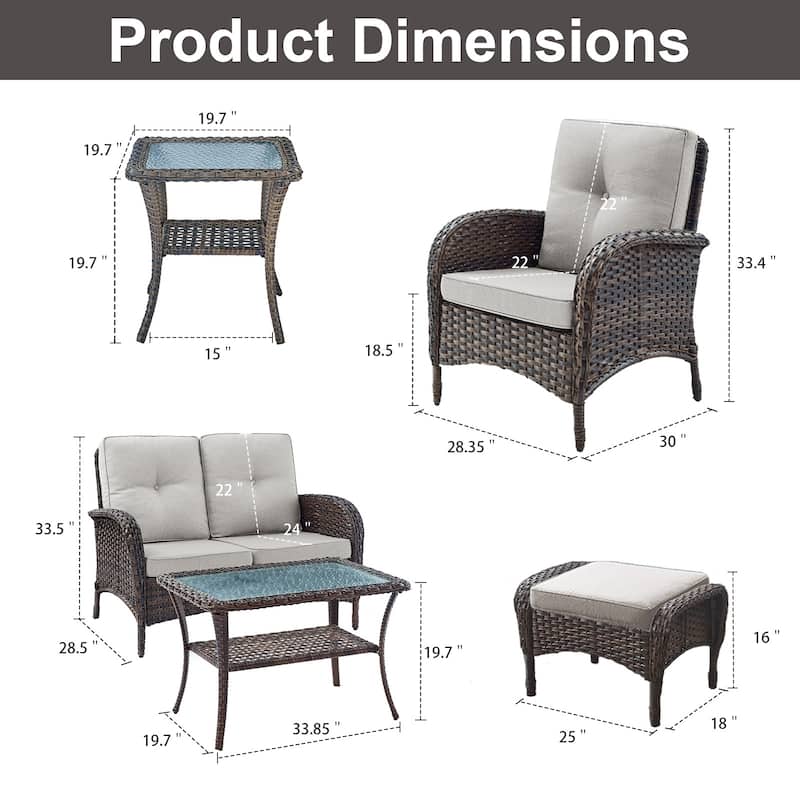 Patio Sofa Loveseat Sofa with Club Chairs Ottoman