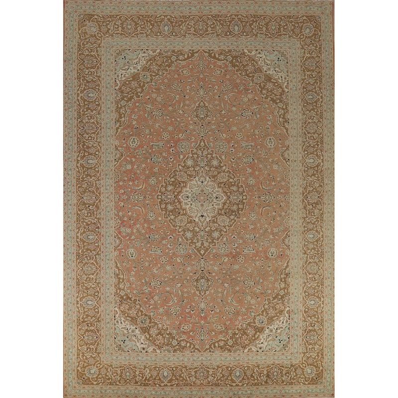 Traditional Kashan Persian Vintage Area Rug Hand-Knotted Wool Carpet - 9'7" x 13'1"