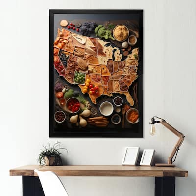 Designart "Usa Map Culinary Cartography " Usa Map Framed Canvas Prints