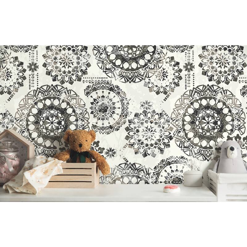 RoomMates Black & White Bohemian Medallion Peel and Stick Wallpaper