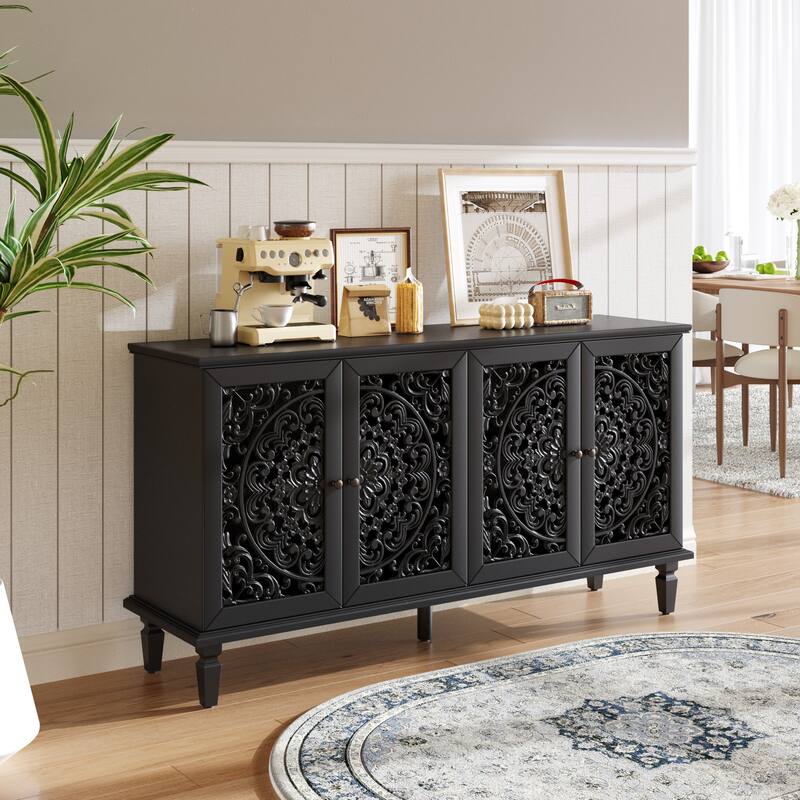 Sideboard Storage Cabinet with Carved Flower Door Handle,Antique Console Table
