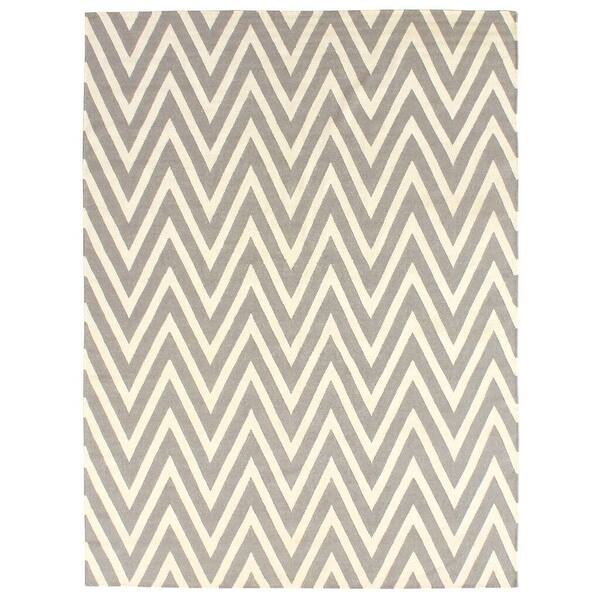 Exquisite Rugs ZigZag Flatweave Silver / White New Zealand Wool Rug (11