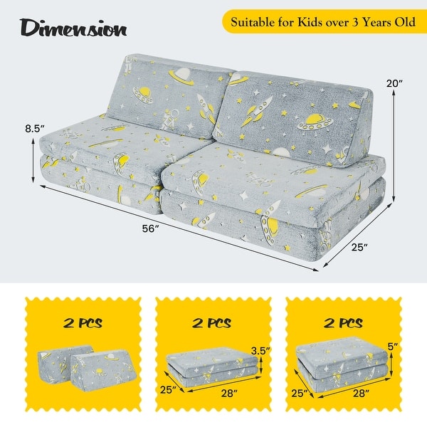 Costway 6PCS Convertible Kids Glow Sofa Play Couch Toddler Modular - See Details