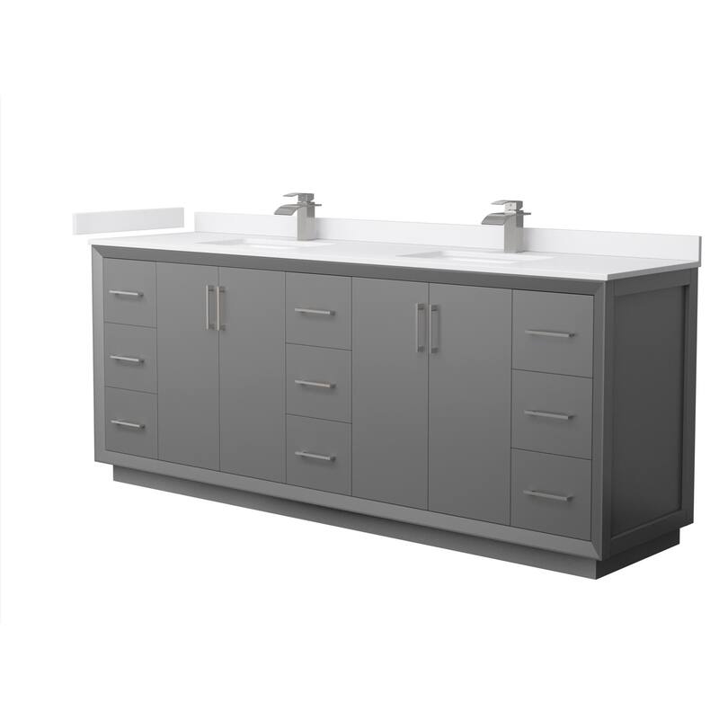 Wyndham Collection WCF414184D-VCA-UNSMXX Strada 84" Free Standing - Dark Gray / White Cultured Marble Top / Brushed - Painted