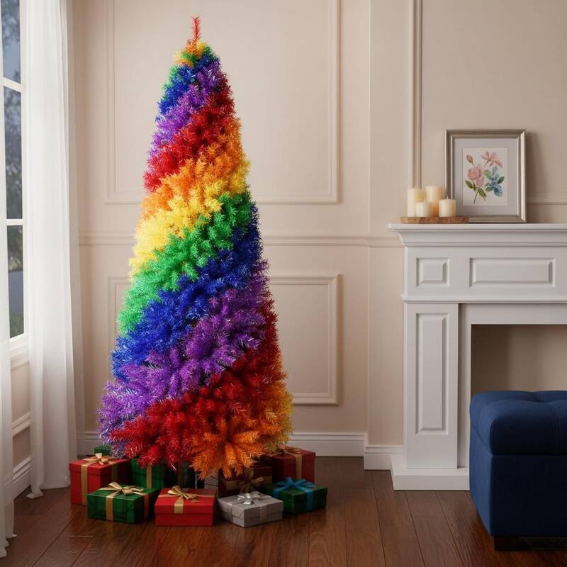 HomeRoots 7.5' Rainbow Spiral Fir Christmas Tree - 40.00 in. x 90.00 in. x 40.00 in. - Rainbow - 7.5 Foot