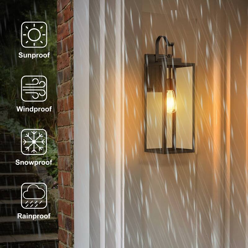 1-Light Outdoor Wall Light Sconce Matte Black Lantern