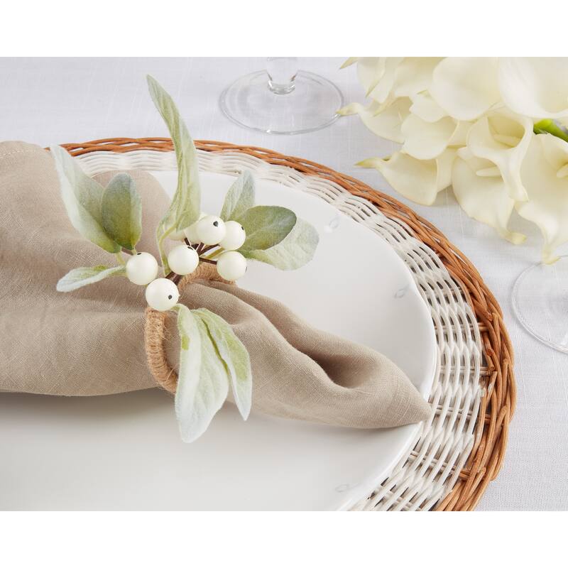 White Berry Delight Napkin Ring (Set of 4) - Green