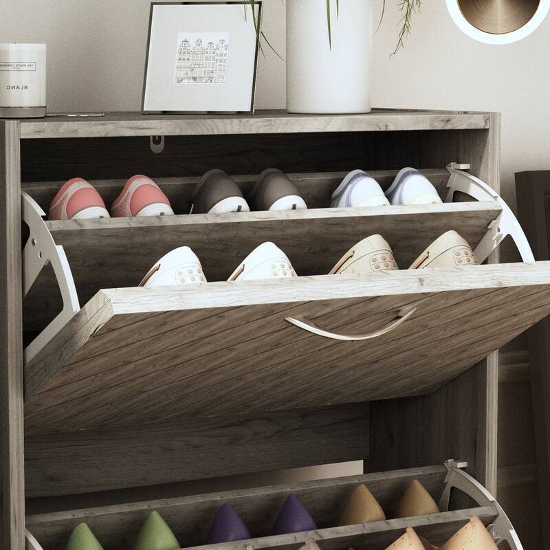 FUFU&GAGA Freestanding 2 Flip Drawers Shoe Cabinet Storage Organizer