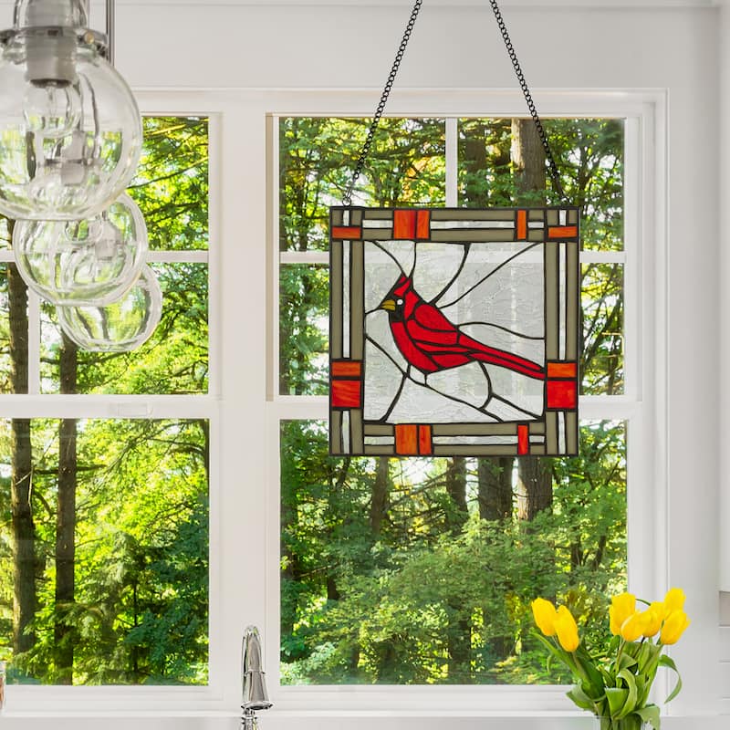River of Goods 11"H Carol the Cardinal Stained Glass Window Panel - 11" x 0.25" x 11"