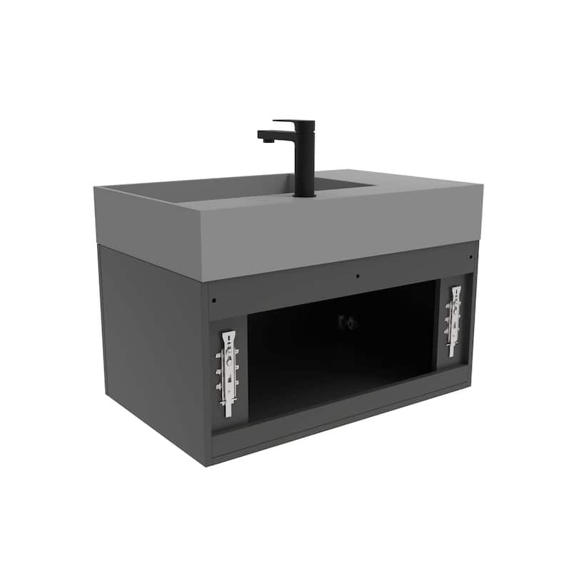 Amazon 30" Wall Mounted Bathroom Right Basin Vanity Set w/ Gray Top
