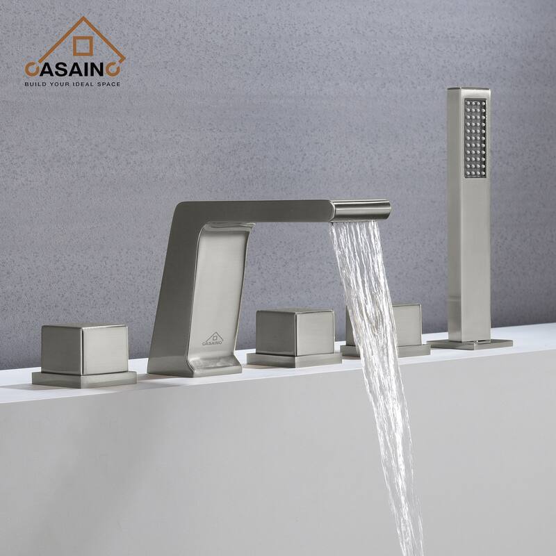 5 hole Bathtub Faucet With Handheld Shower Head - White