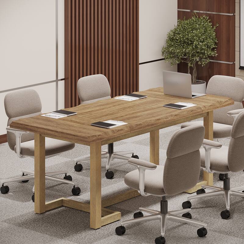 62-inch Rectangular Conference Meeting Table with Solid Wood Legs