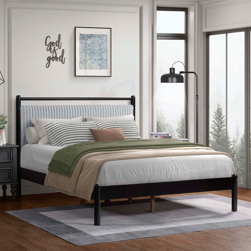 Exquisite Bed with Stunning Headboard for Unparalleled Comfort - Black+Grey-Queen Size