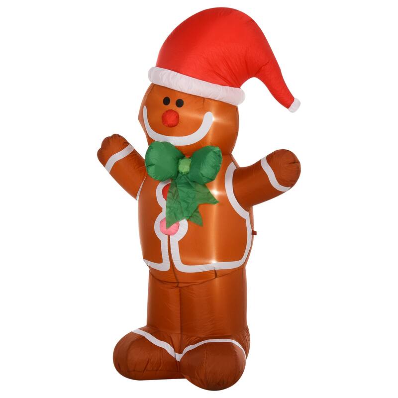 HOMCOM 6' Christmas Gingerbread Man, Large Christmas Inflatable Holiday Decoration, Gingerbread Decorations