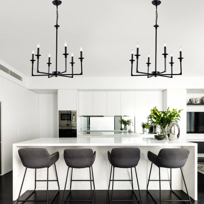 Bella Depot 28" 6-Light Black Metal Chandelier Adjustable Pendant Light for Dining Room Bedroom