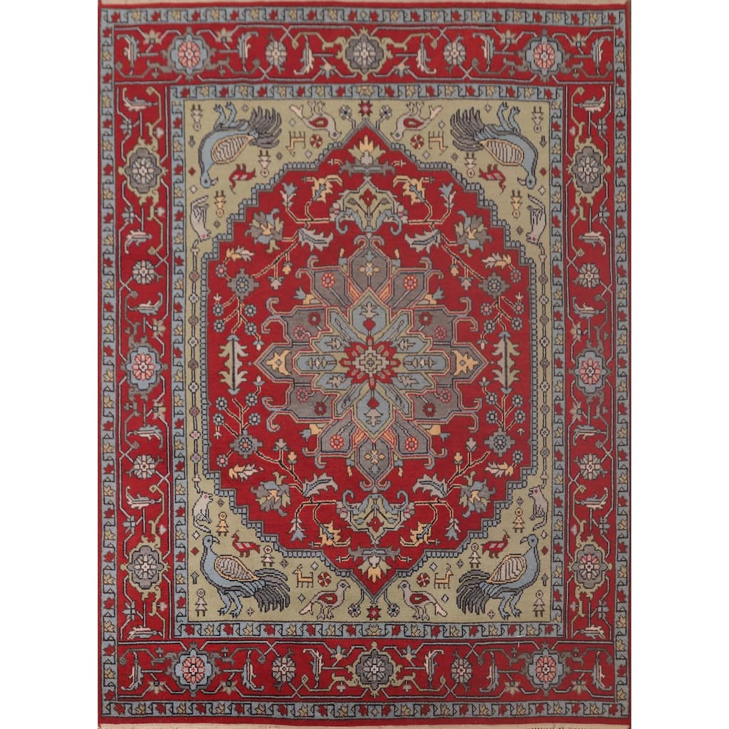 Animal Pictorial Ziegler Area Rug Hand-Knotted Wool Carpet - 7'11" x 9'10"