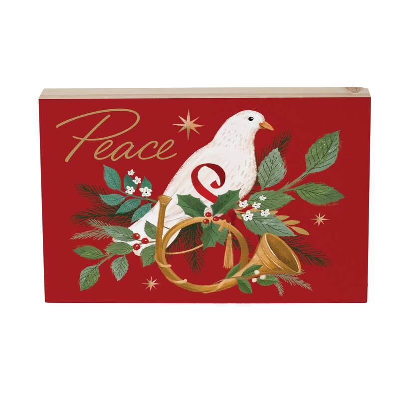 Dove Sign Wood Block - "Peace" - 12"L x 8"H - Multicolor