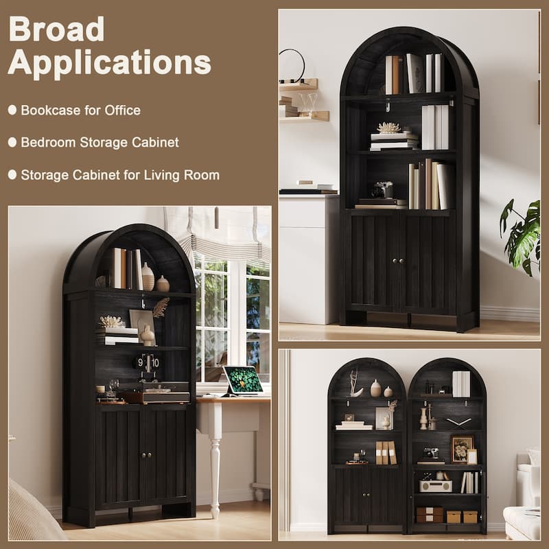 Accent Cabinet with Arched Top, Storage Cabinet with Slatted Doors, Buffet Sideboard with Adjustable Shelves