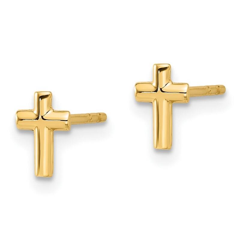 Curata 14k Yellow Gold Polished 7.1x4.8mm Cross Post Earrings