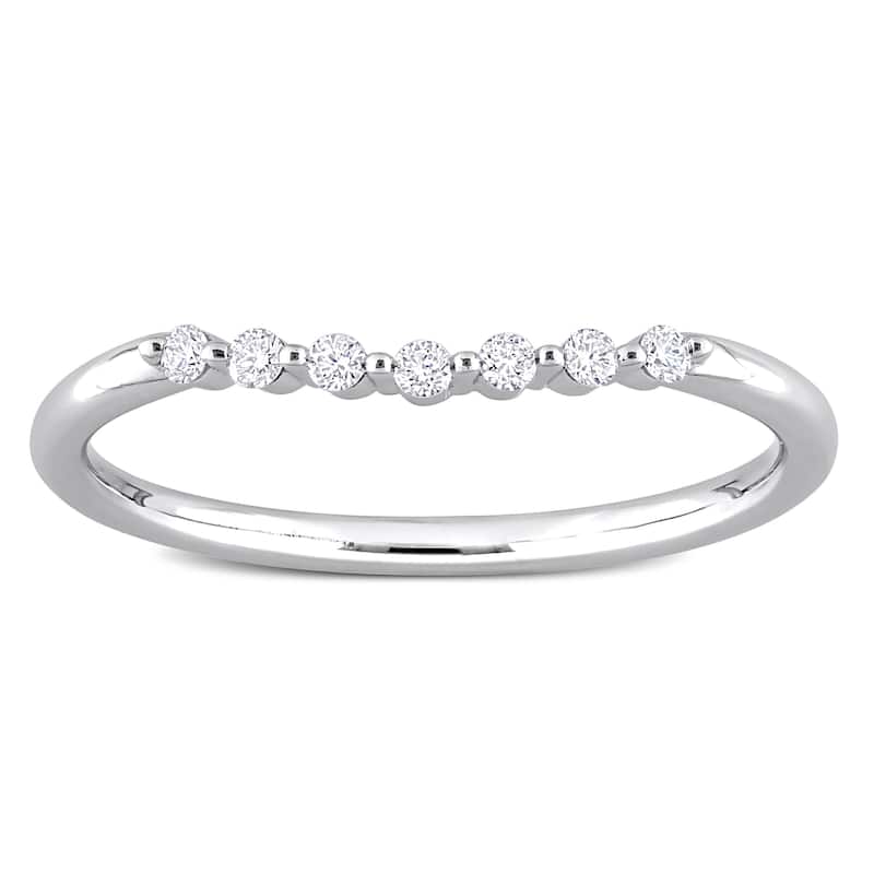 Miadora 14k White Gold 1/10ct TDW Diamond Stackable Semi-Eternity Wedding Band Ring