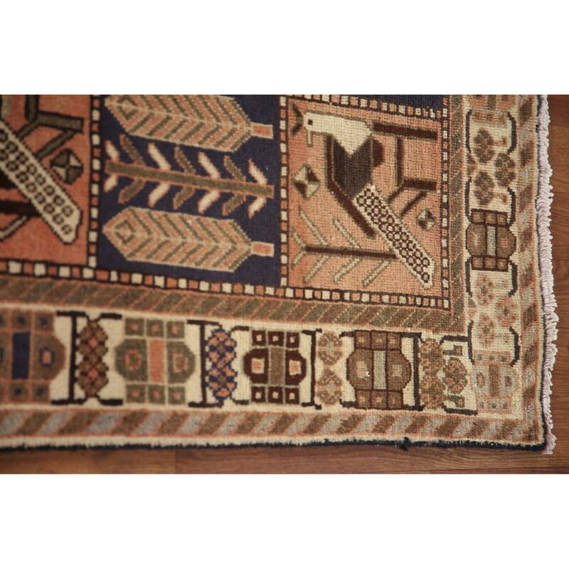 Hand Knotted Oriental 100% Wool Carpet Traditional Geometric Coral Bakhtiari Area Rug - 9' 3'' X 4' 10''