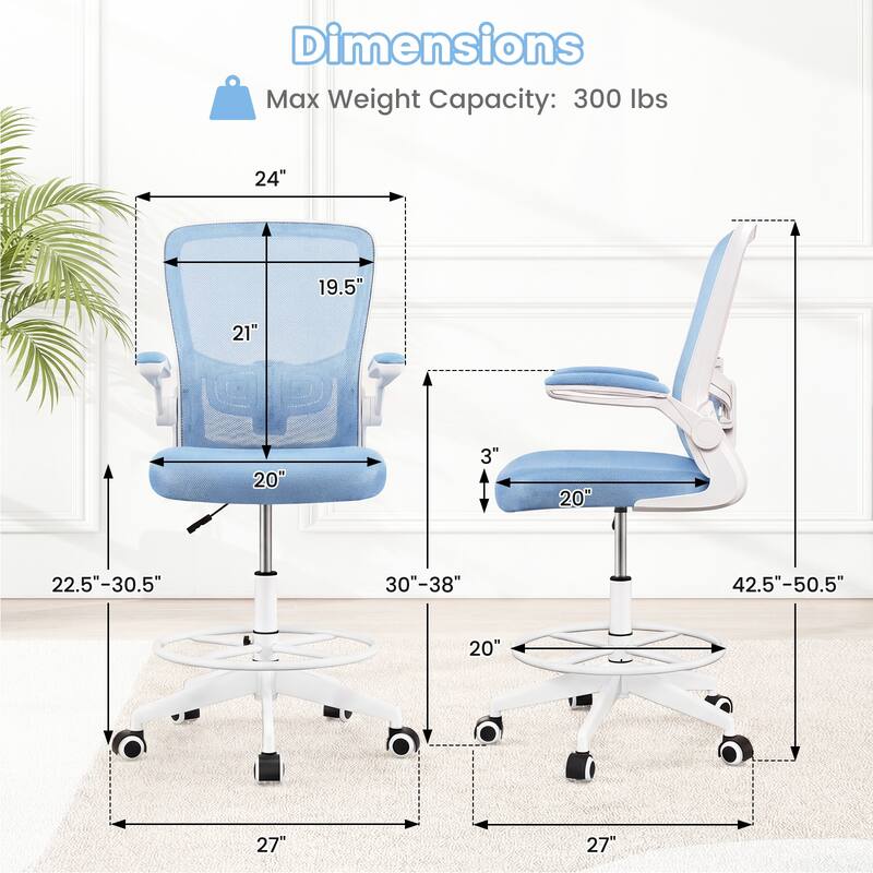 Gymax 2PCS Home Office Drafting Chair w/Flip-Up Armrests Adjustable