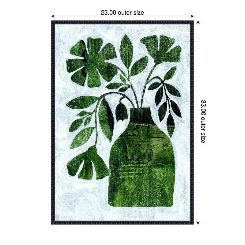 Abstract Green Floral No 2 by Susan Black Framed Canvas Wall Art Print - 23 x 33 in