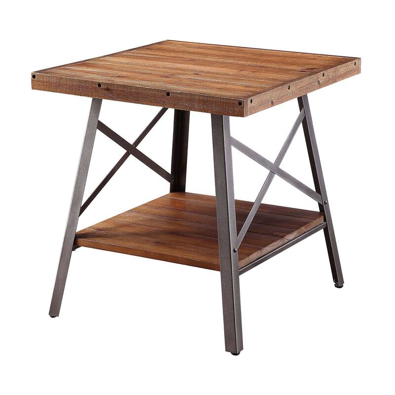 Denver Weathered Oak and Sandy Black End Table with Shelf (Set of 2)