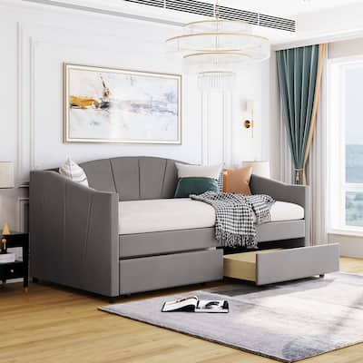 Elegant Twin Daybed with Velvet Upholstery, Drawers for Storage, and Sturdy Frame