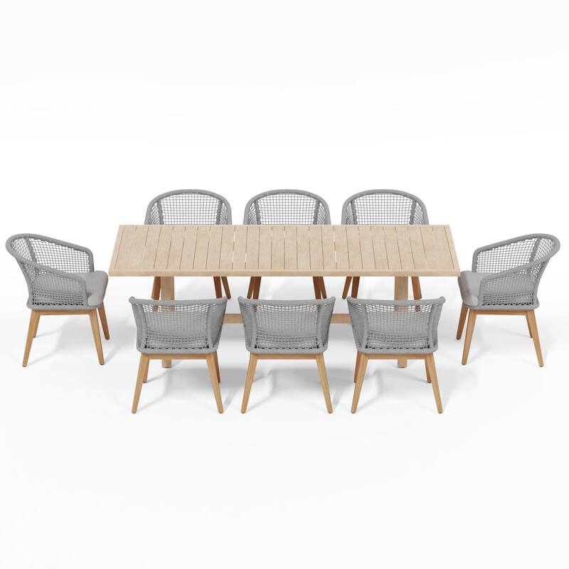 Outdoor Patio 9-Piece Dining Set With Rope-Woven Dining Chairs