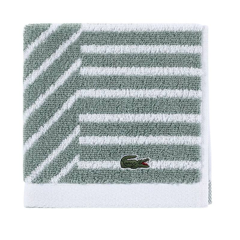 Lacoste Guethary Stripe Cotton Bath Towel, Hand Towel, and Wash Cloth - Aloe - Wash Cloth